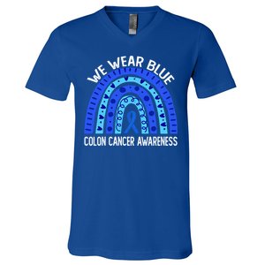 We Wear Blue Rainbow For Colon Cancer Awareness Gift V-Neck T-Shirt