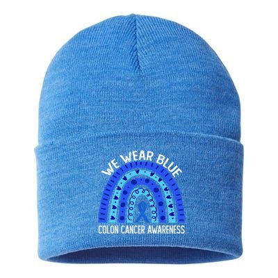 We Wear Blue Rainbow For Colon Cancer Awareness Gift Sustainable Knit Beanie