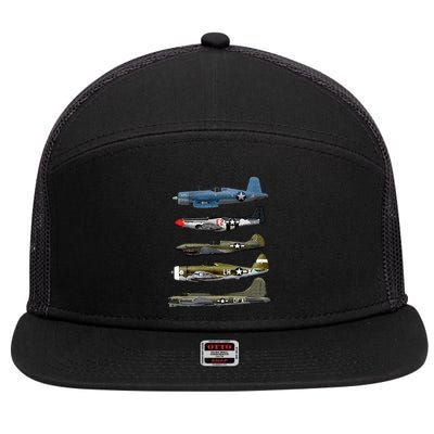 WW2 Warplane B17 P51 Mustang F4U Corsair P40 Warhawk Gift  7 Panel Mesh Trucker Snapback Hat
