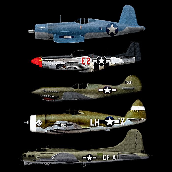 WW2 Warplane B17 P51 Mustang F4U Corsair P40 Warhawk Gift  Drawstring Bag