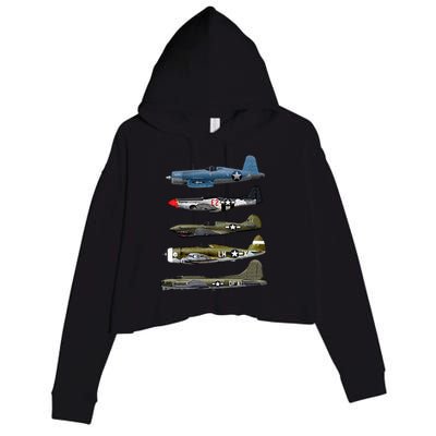 WW2 Warplane B17 P51 Mustang F4U Corsair P40 Warhawk Gift  Crop Fleece Hoodie