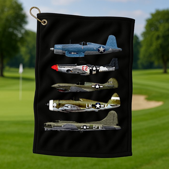 WW2 Warplane B17 P51 Mustang F4U Corsair P40 Warhawk Gift  Golf Towel