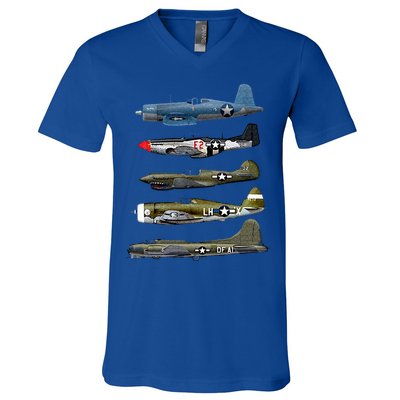 WW2 Warplane B17 P51 Mustang F4U Corsair P40 Warhawk Gift  V-Neck T-Shirt