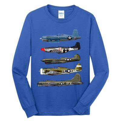 WW2 Warplane B17 P51 Mustang F4U Corsair P40 Warhawk Gift  Tall Long Sleeve T-Shirt