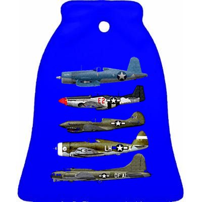 WW2 Warplane B17 P51 Mustang F4U Corsair P40 Warhawk Gift  Ceramic Bell Ornament