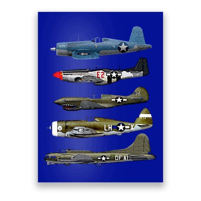 WW2 Warplane B17 P51 Mustang F4U Corsair P40 Warhawk Gift  Poster