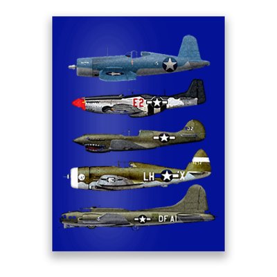 WW2 Warplane B17 P51 Mustang F4U Corsair P40 Warhawk Gift  Poster