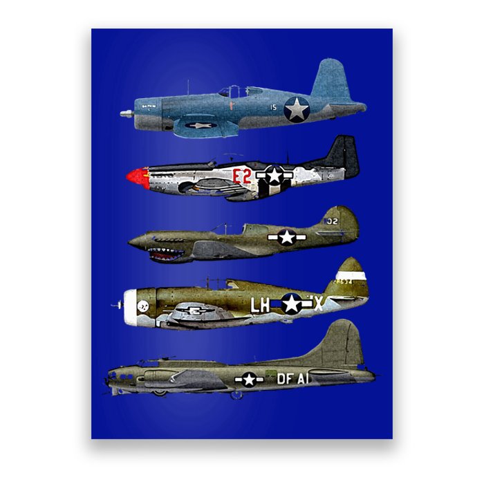 WW2 Warplane B17 P51 Mustang F4U Corsair P40 Warhawk Gift  Poster