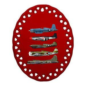 WW2 Warplane B17 P51 Mustang F4U Corsair P40 Warhawk Gift  Ceramic Oval Ornament