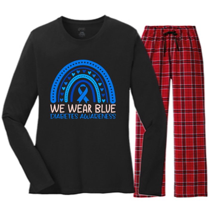 We Wear Blue Diabetes Awareness Motif Women's Long Sleeve Flannel Pajama Set 