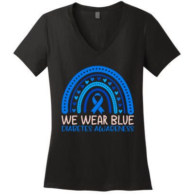 We Wear Blue Diabetes Awareness Motif Women's V-Neck T-Shirt