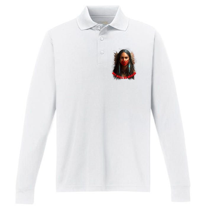 We Will Be Heard Missing And Murdered Indigenous Women MMIW Performance Long Sleeve Polo