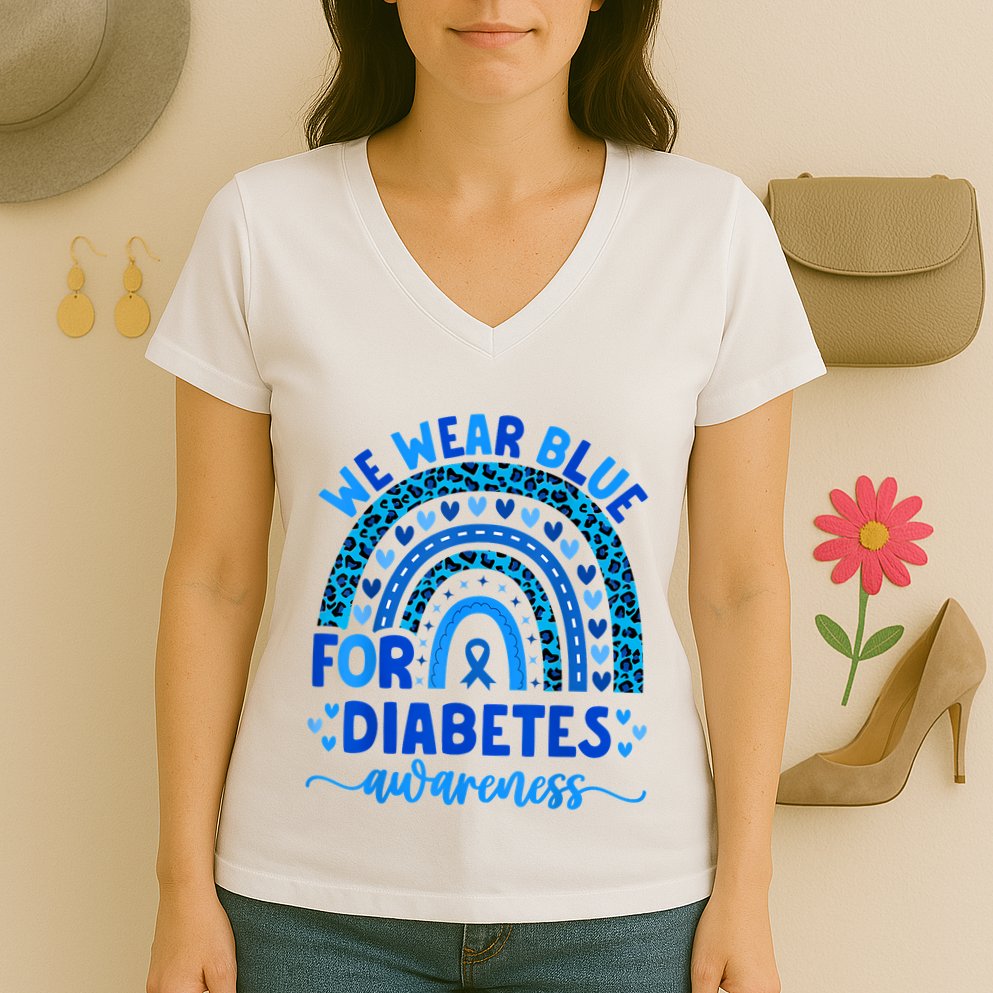 We Wear Blue For Diabetes Awareness Diabetic Women's V-Neck T-Shirt