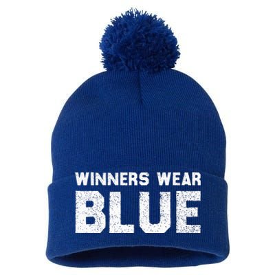 Winners Wear Blue Spirit Wear Team Game Color War Pom Pom 12in Knit Beanie