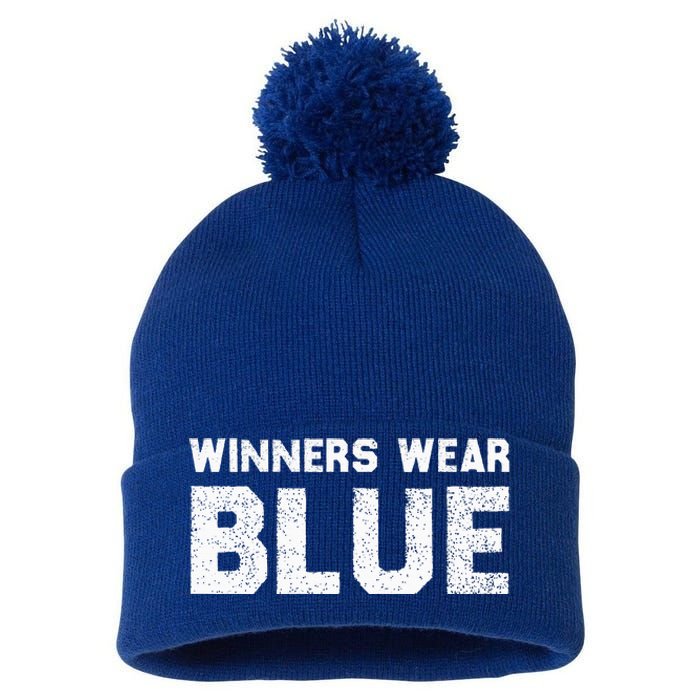 Winners Wear Blue Spirit Wear Team Game Color War Pom Pom 12in Knit Beanie