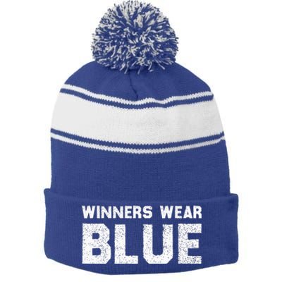 Winners Wear Blue Spirit Wear Team Game Color War Stripe Pom Pom Beanie