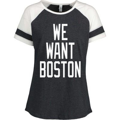 We Want Boston Saying Design Enza Ladies Jersey Colorblock Tee