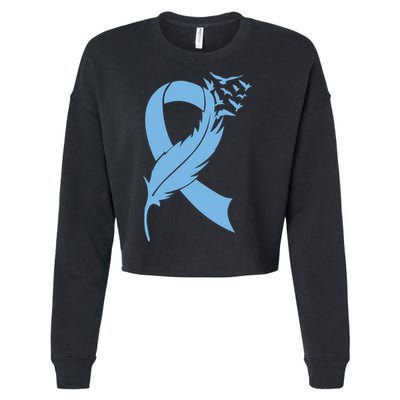 We Wear Blue Colon Cancer Awareness Month Ribbon Sunflower Meaningful Gift Cropped Pullover Crew