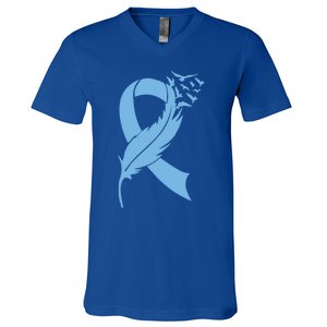 We Wear Blue Colon Cancer Awareness Month Ribbon Sunflower Meaningful Gift V-Neck T-Shirt