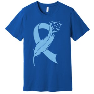 We Wear Blue Colon Cancer Awareness Month Ribbon Sunflower Meaningful Gift Premium T-Shirt