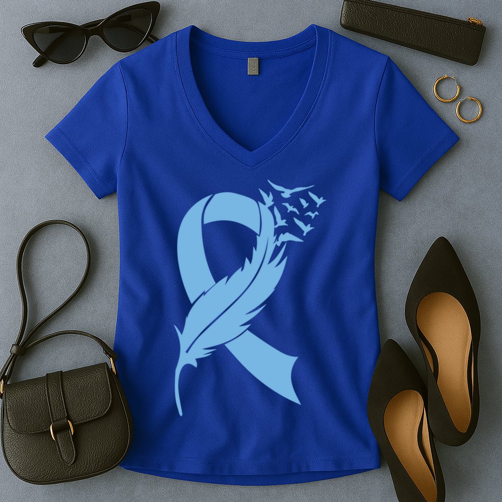 We Wear Blue Colon Cancer Awareness Month Ribbon Sunflower Meaningful Gift Women's V-Neck T-Shirt