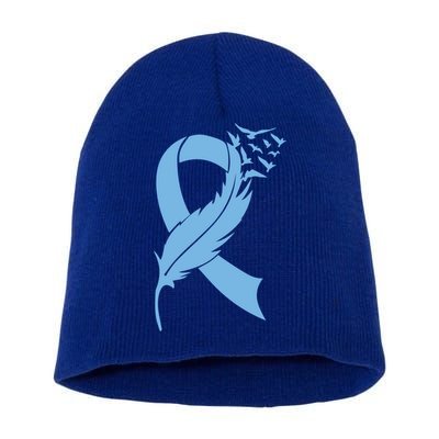 We Wear Blue Colon Cancer Awareness Month Ribbon Sunflower Meaningful Gift Short Acrylic Beanie