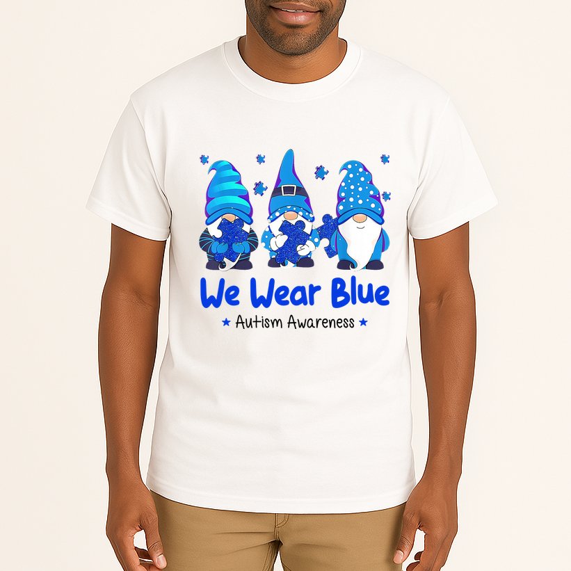 We Wear Blue Autism Awareness Gnome Tall T-Shirt