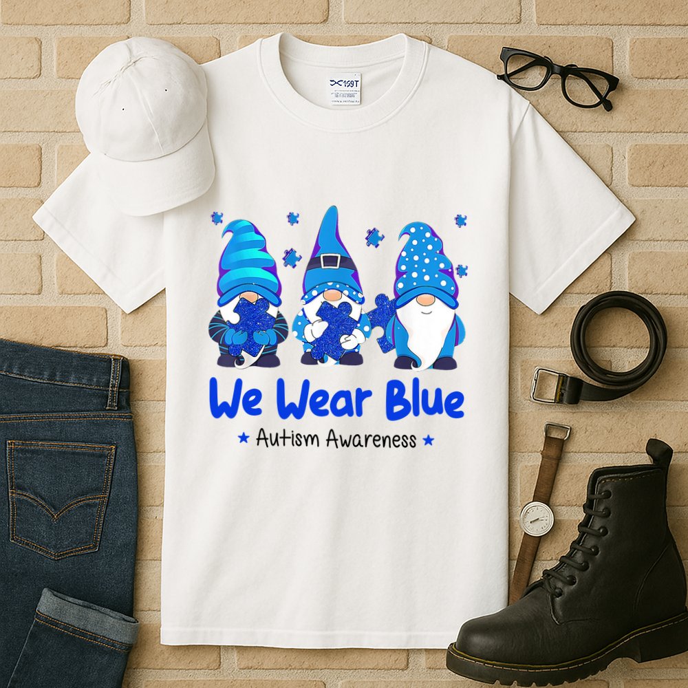 We Wear Blue Autism Awareness Gnome Tall T-Shirt