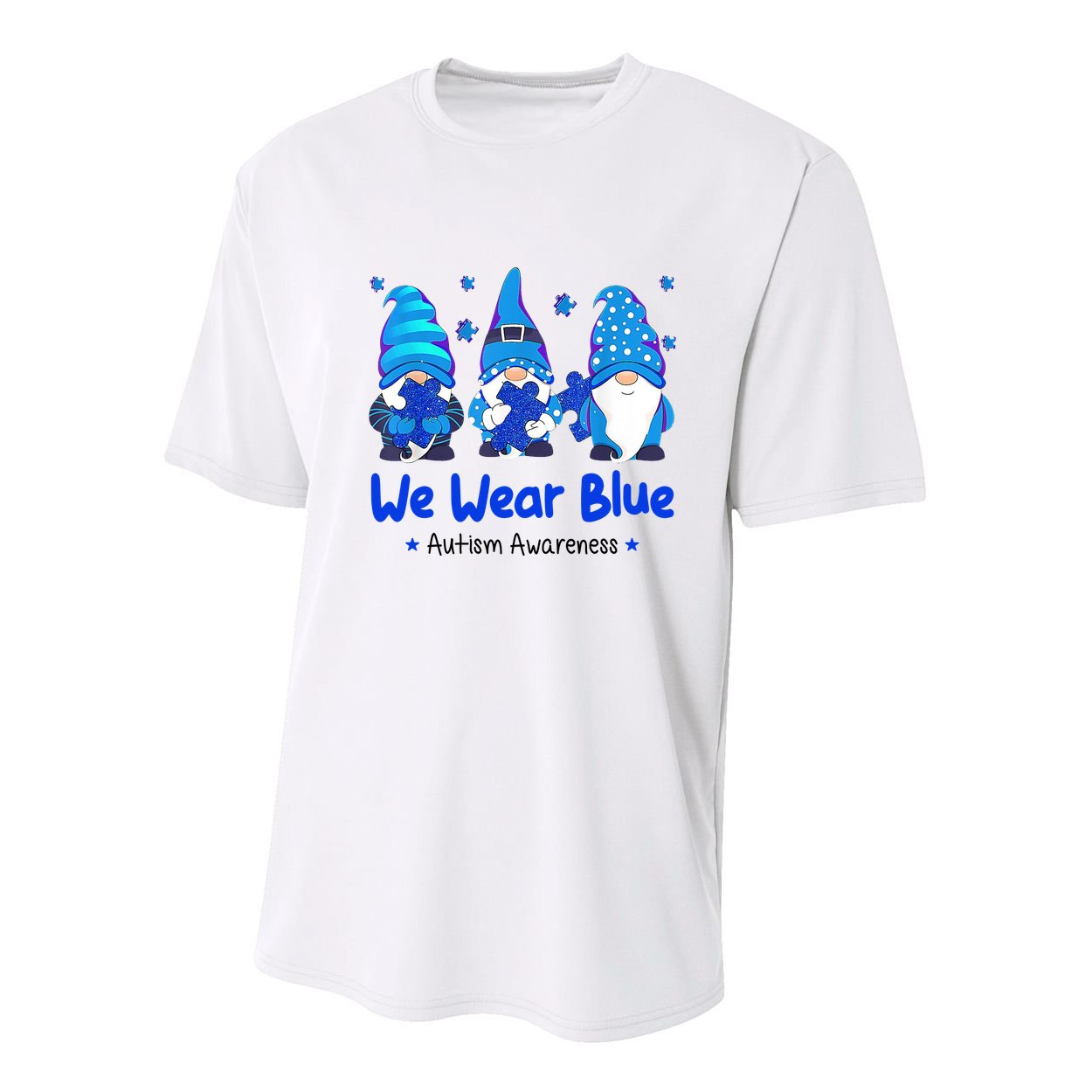 We Wear Blue Autism Awareness Gnome Youth Performance Sprint T-Shirt