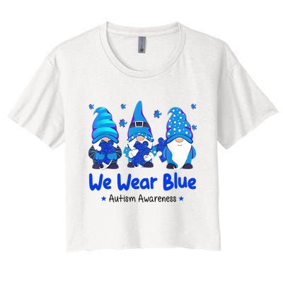 We Wear Blue Autism Awareness Gnome Women's Crop Top Tee