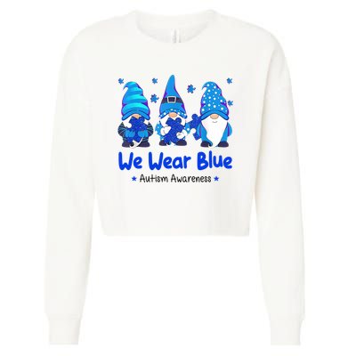 We Wear Blue Autism Awareness Gnome Cropped Pullover Crew