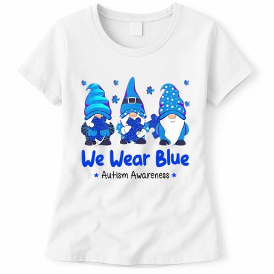 We Wear Blue Autism Awareness Gnome Womens T-Shirt