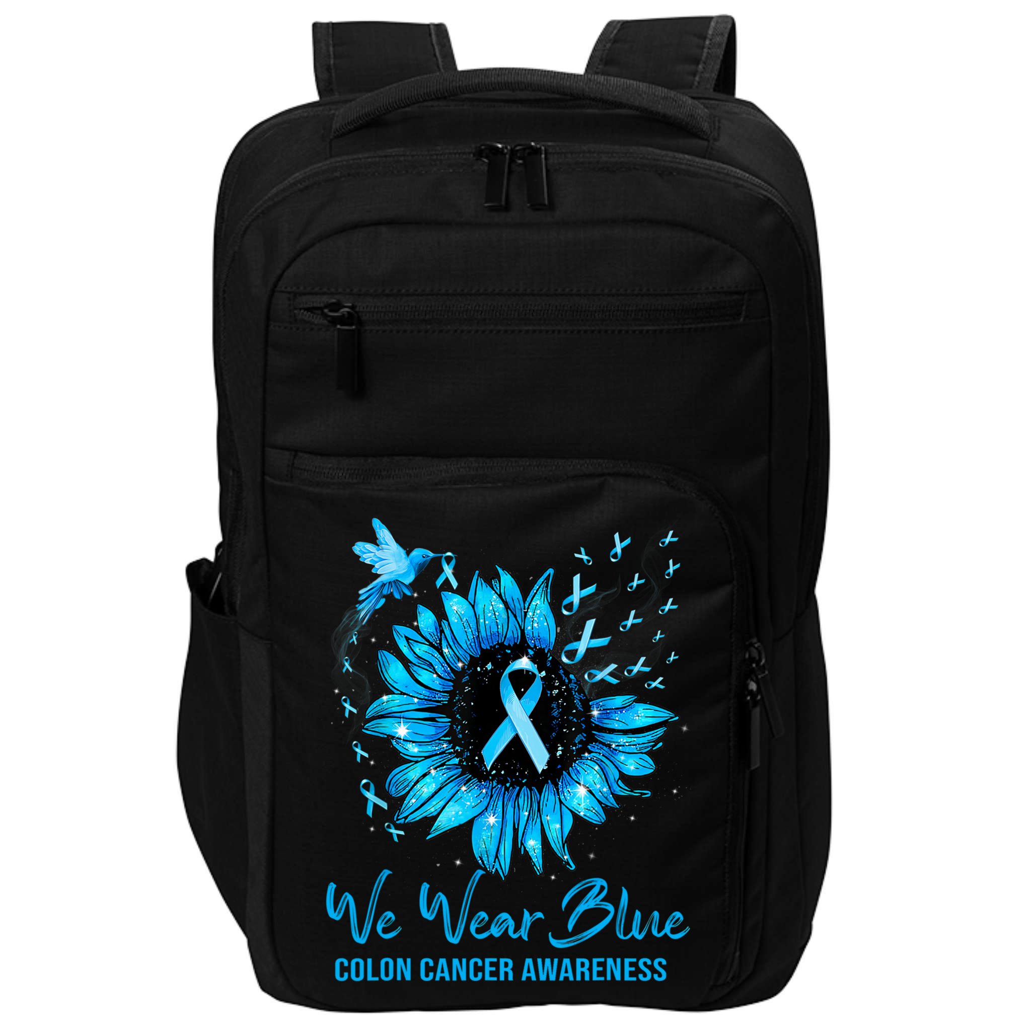 We Wear Blue Colon Cancer Awareness Ribbon Sunflower Gift Impact Tech Backpack