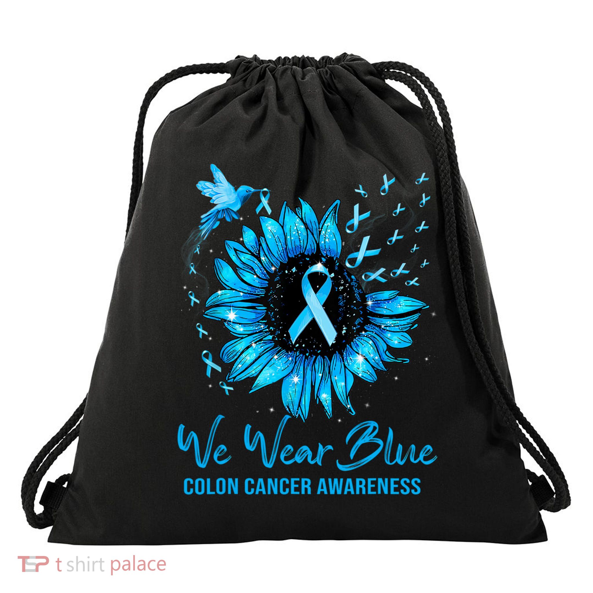 We Wear Blue Colon Cancer Awareness Ribbon Sunflower Gift Drawstring Bag