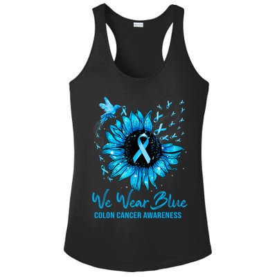 We Wear Blue Colon Cancer Awareness Ribbon Sunflower Gift Ladies PosiCharge Competitor Racerback Tank