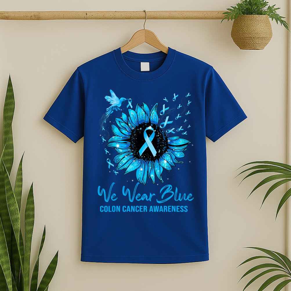 We Wear Blue Colon Cancer Awareness Ribbon Sunflower Gift T-Shirt