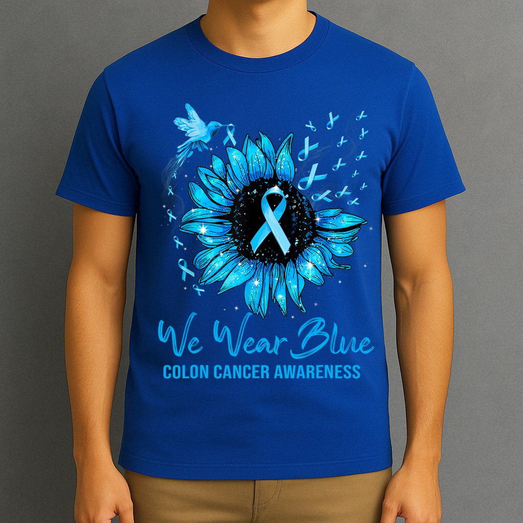 We Wear Blue Colon Cancer Awareness Ribbon Sunflower Gift T-Shirt