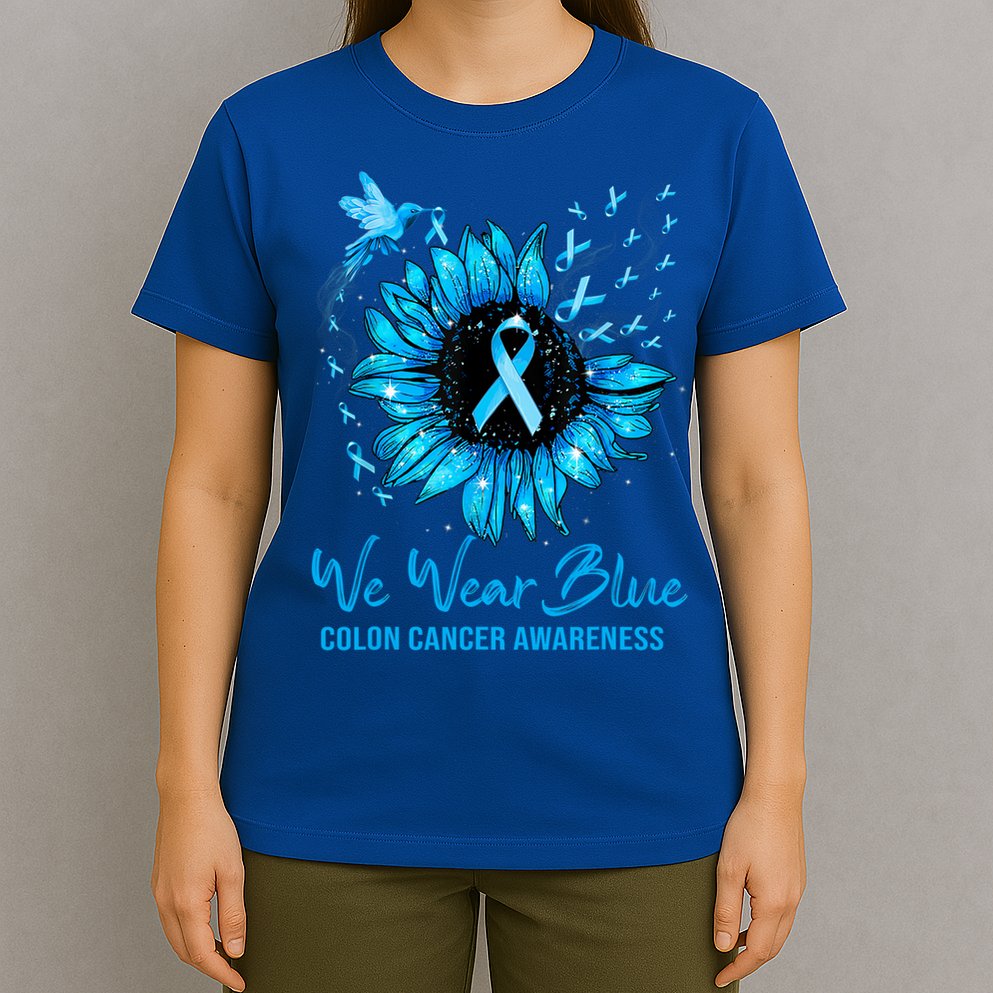 We Wear Blue Colon Cancer Awareness Ribbon Sunflower Gift T-Shirt