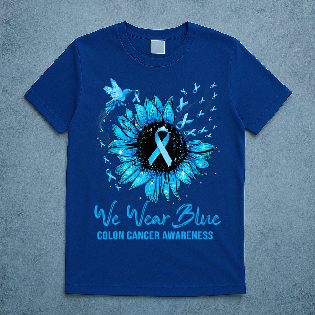 We Wear Blue Colon Cancer Awareness Ribbon Sunflower Gift T-Shirt