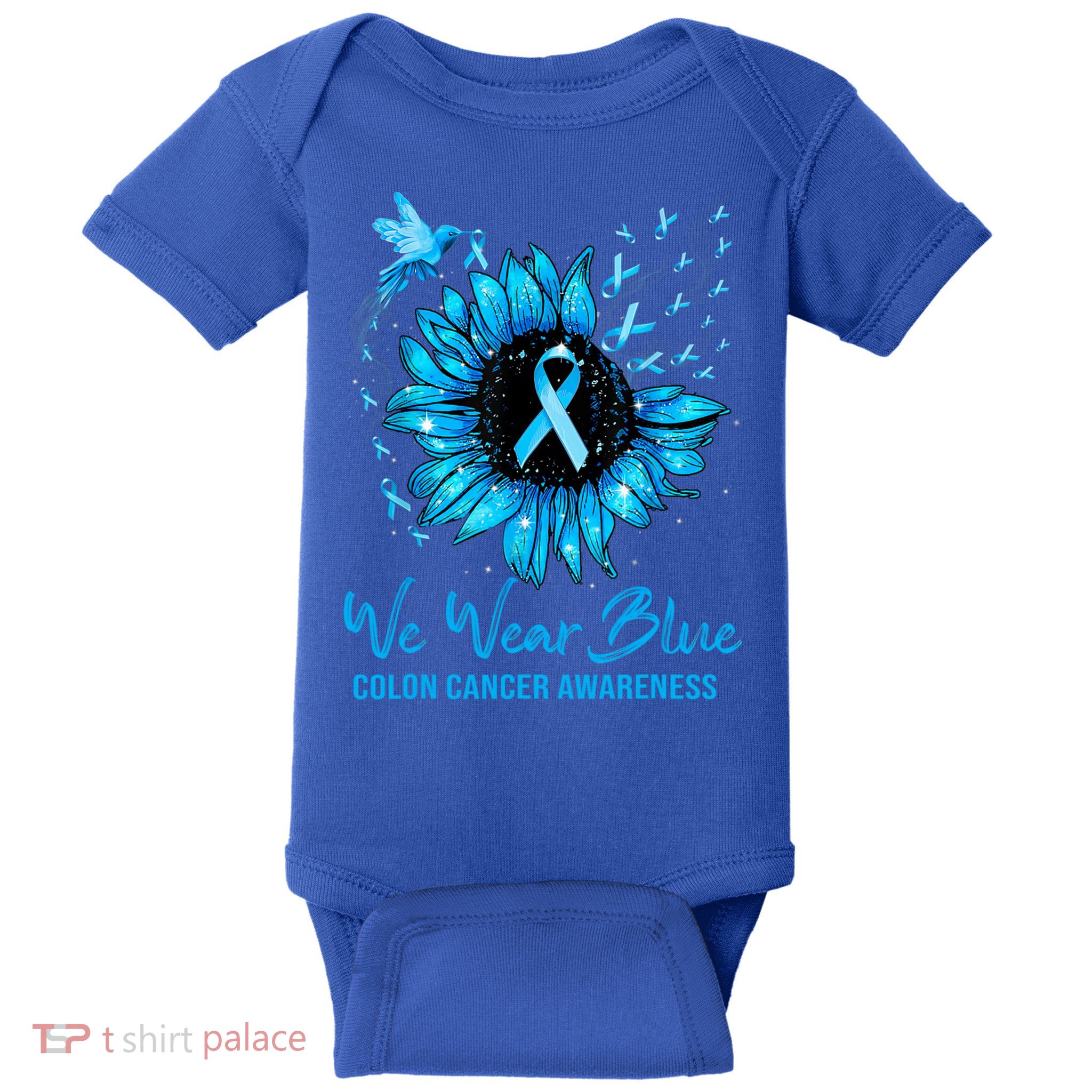 We Wear Blue Colon Cancer Awareness Ribbon Sunflower Gift Baby Bodysuit