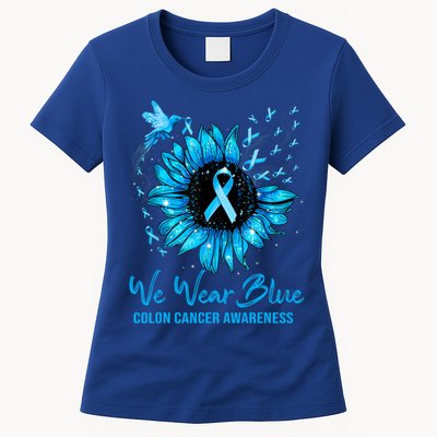 We Wear Blue Colon Cancer Awareness Ribbon Sunflower Gift Womens T-Shirt