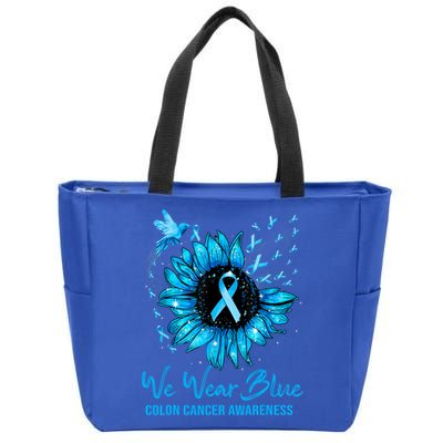 We Wear Blue Colon Cancer Awareness Ribbon Sunflower Gift Zip Tote Bag