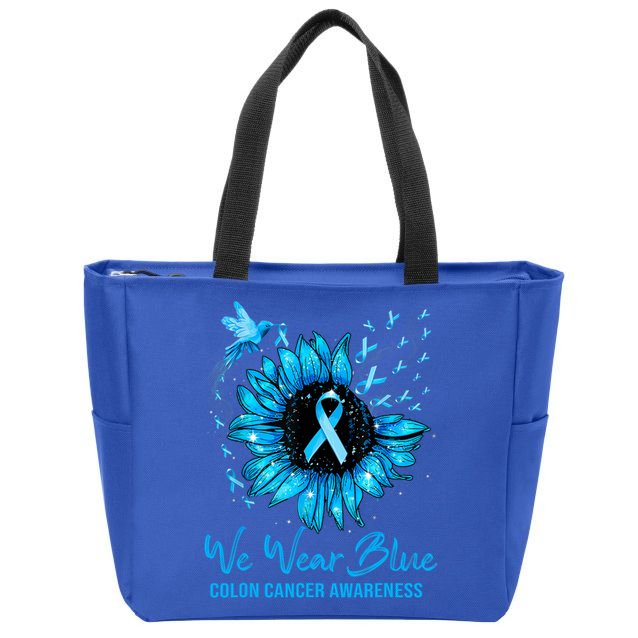 We Wear Blue Colon Cancer Awareness Ribbon Sunflower Gift Zip Tote Bag