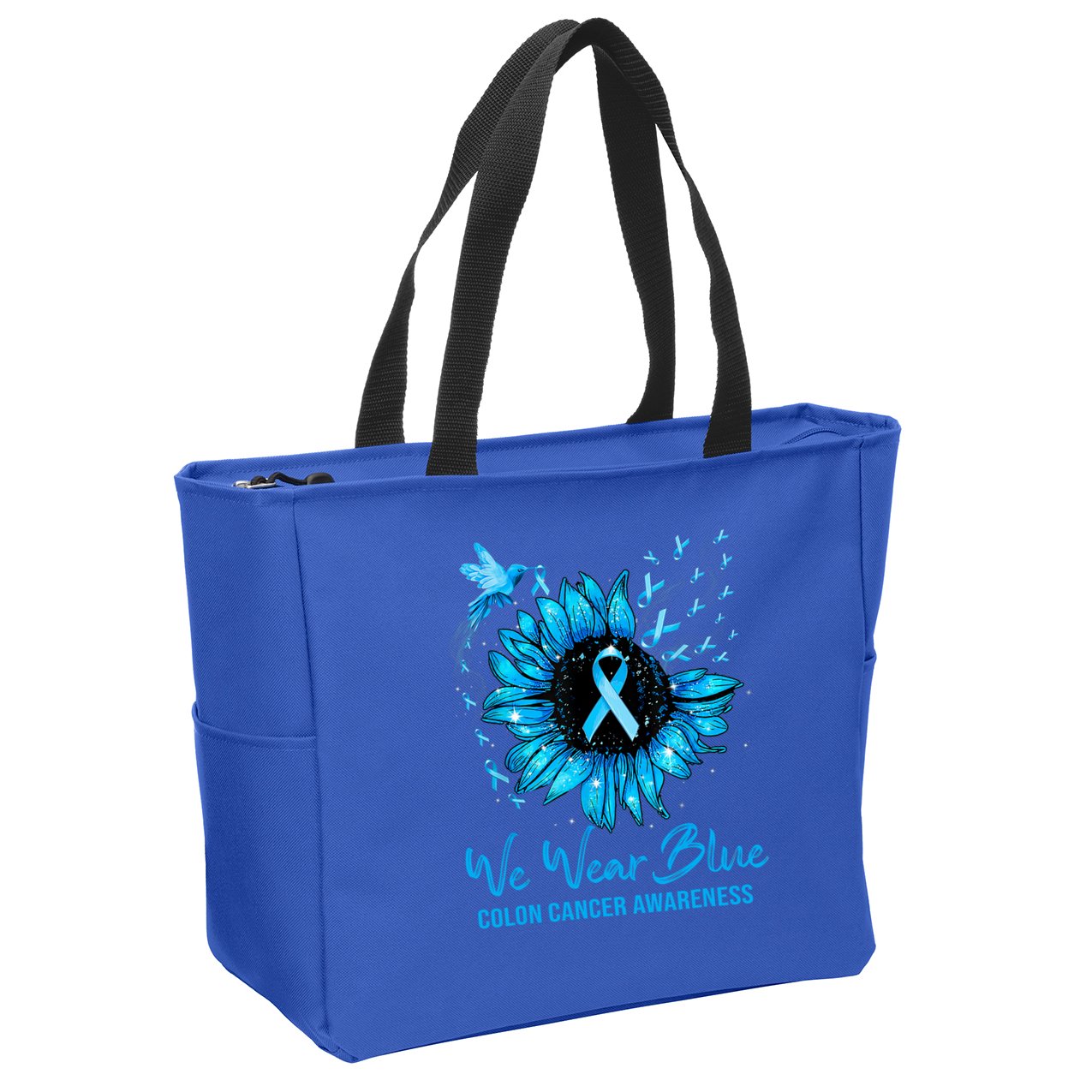 We Wear Blue Colon Cancer Awareness Ribbon Sunflower Gift Zip Tote Bag