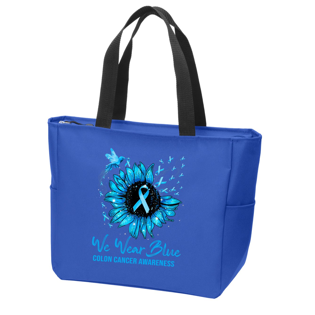 We Wear Blue Colon Cancer Awareness Ribbon Sunflower Gift Zip Tote Bag
