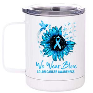 We Wear Blue Colon Cancer Awareness Ribbon Sunflower Gift 12 oz Stainless Steel Tumbler Cup