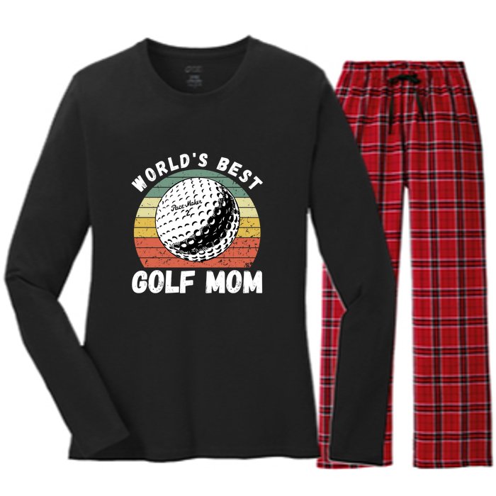 Women's World Best Mom Golf Gift For Mother's Day Women's Long Sleeve Flannel Pajama Set 