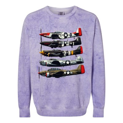 Ww2 Warplanes B 17 P51 Mustang F4u Corsair P40 Warhawk Colorblast Crewneck Sweatshirt