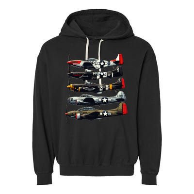 Ww2 Warplanes B 17 P51 Mustang F4u Corsair P40 Warhawk Garment-Dyed Fleece Hoodie