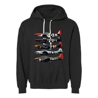 Ww2 Warplanes B 17 P51 Mustang F4u Corsair P40 Warhawk Garment-Dyed Fleece Hoodie